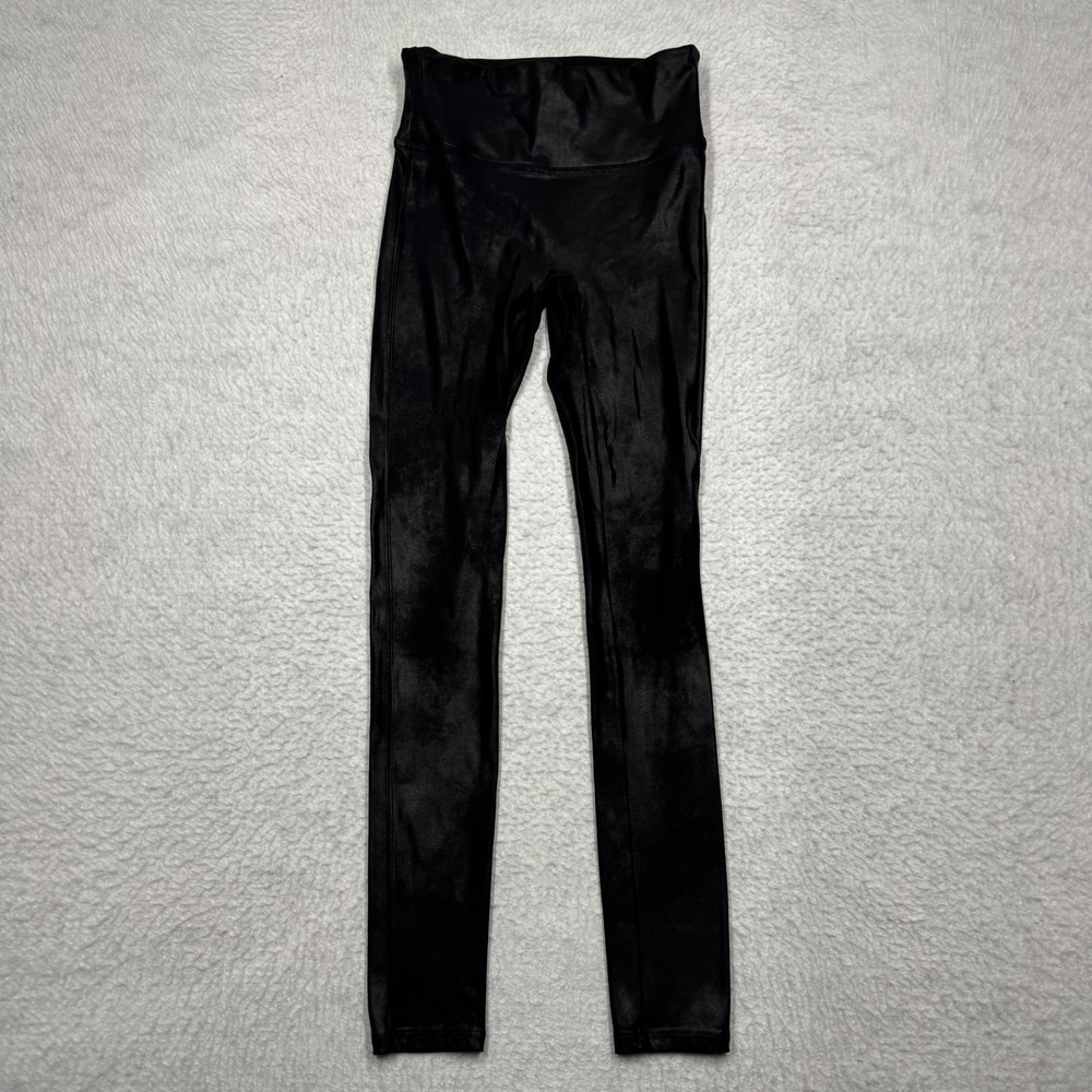 SPANX Faux Leather Leggings Black Stretch High Rise Shaping Women's Size XS